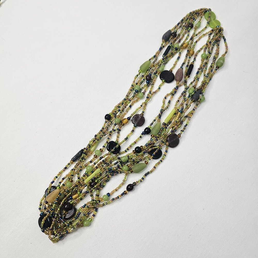 Multi Strand Necklace Multicolor Lime Women Jewelry Seed Beaded Handcrafted - Picture 9 of 10
